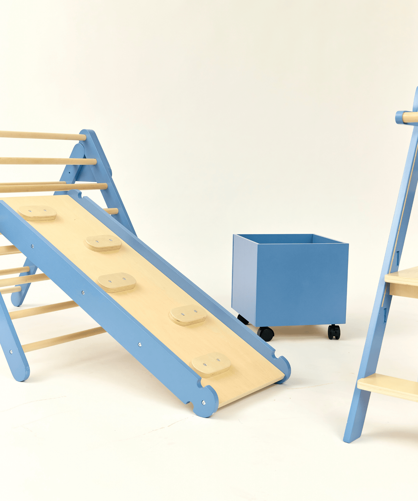 Pikler Triangle with Slide & Climb Board - Blue