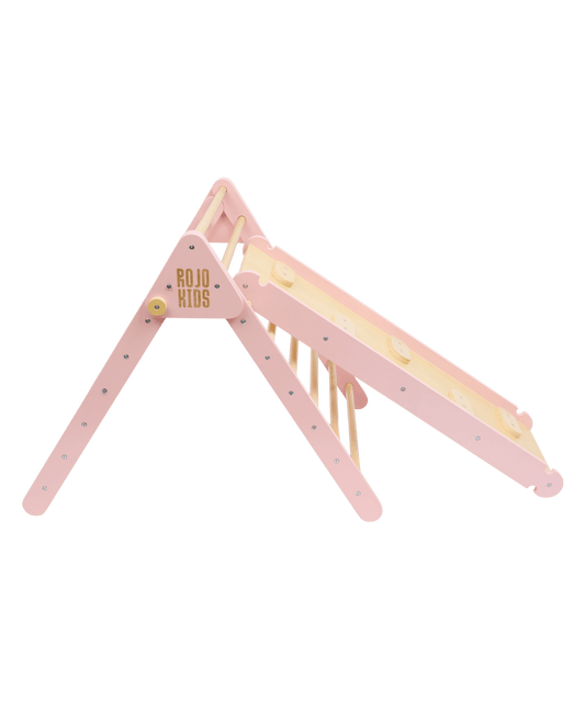Pikler Triangle with Slide & Climb Board - Pink