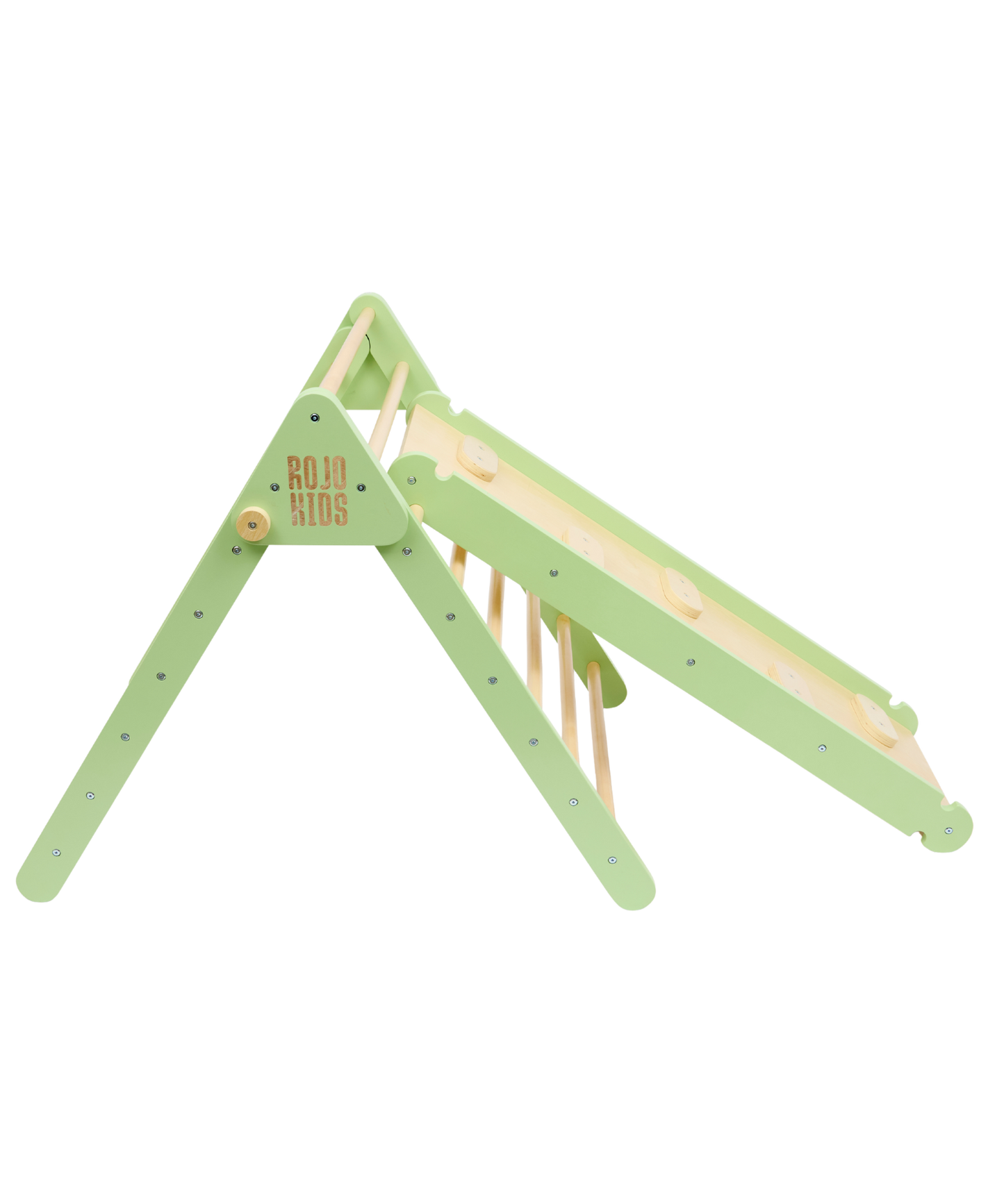 Pikler Triangle with Slide & Climb Board - Pistachio