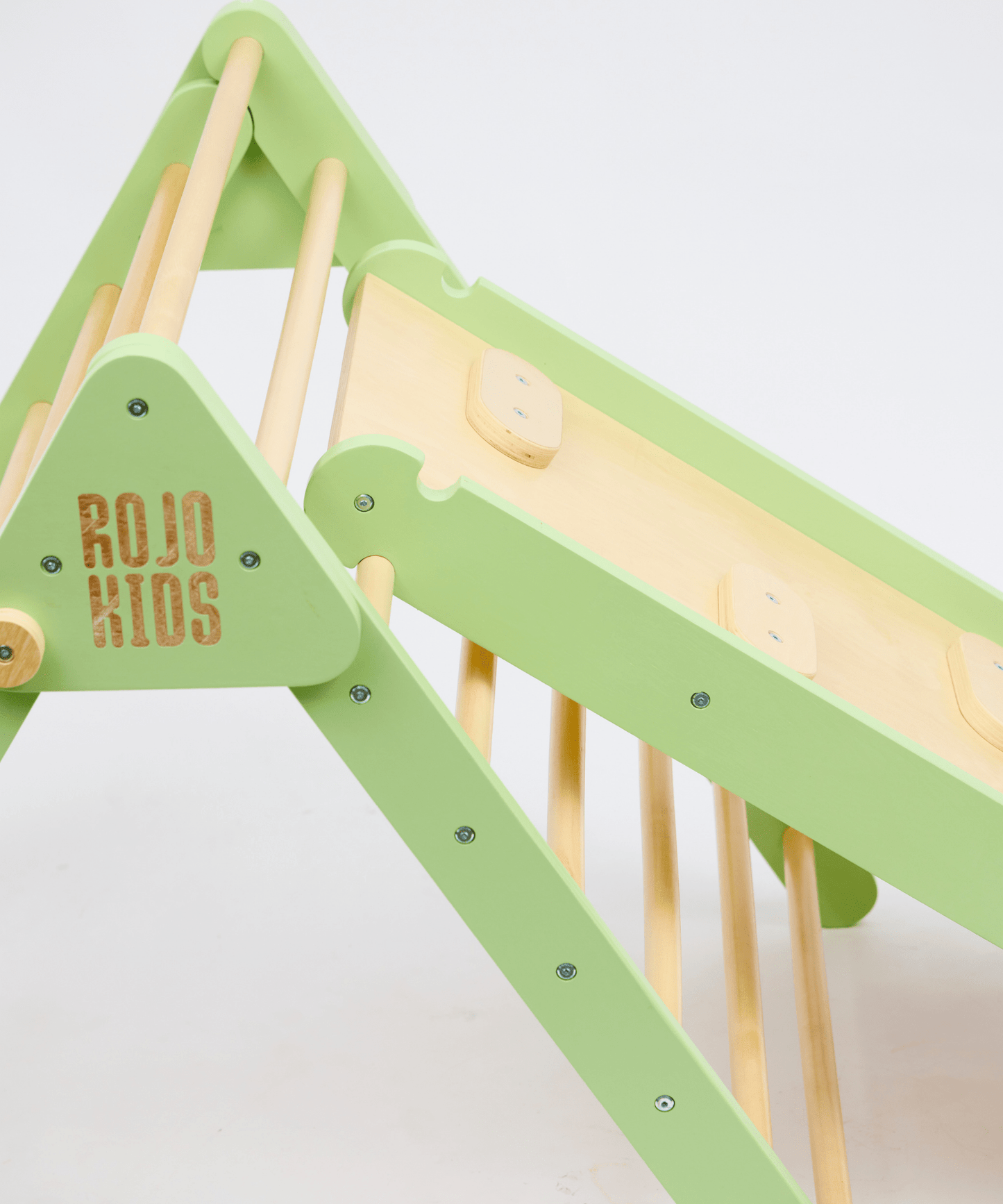 Pikler Triangle with Slide & Climb Board - Pistachio