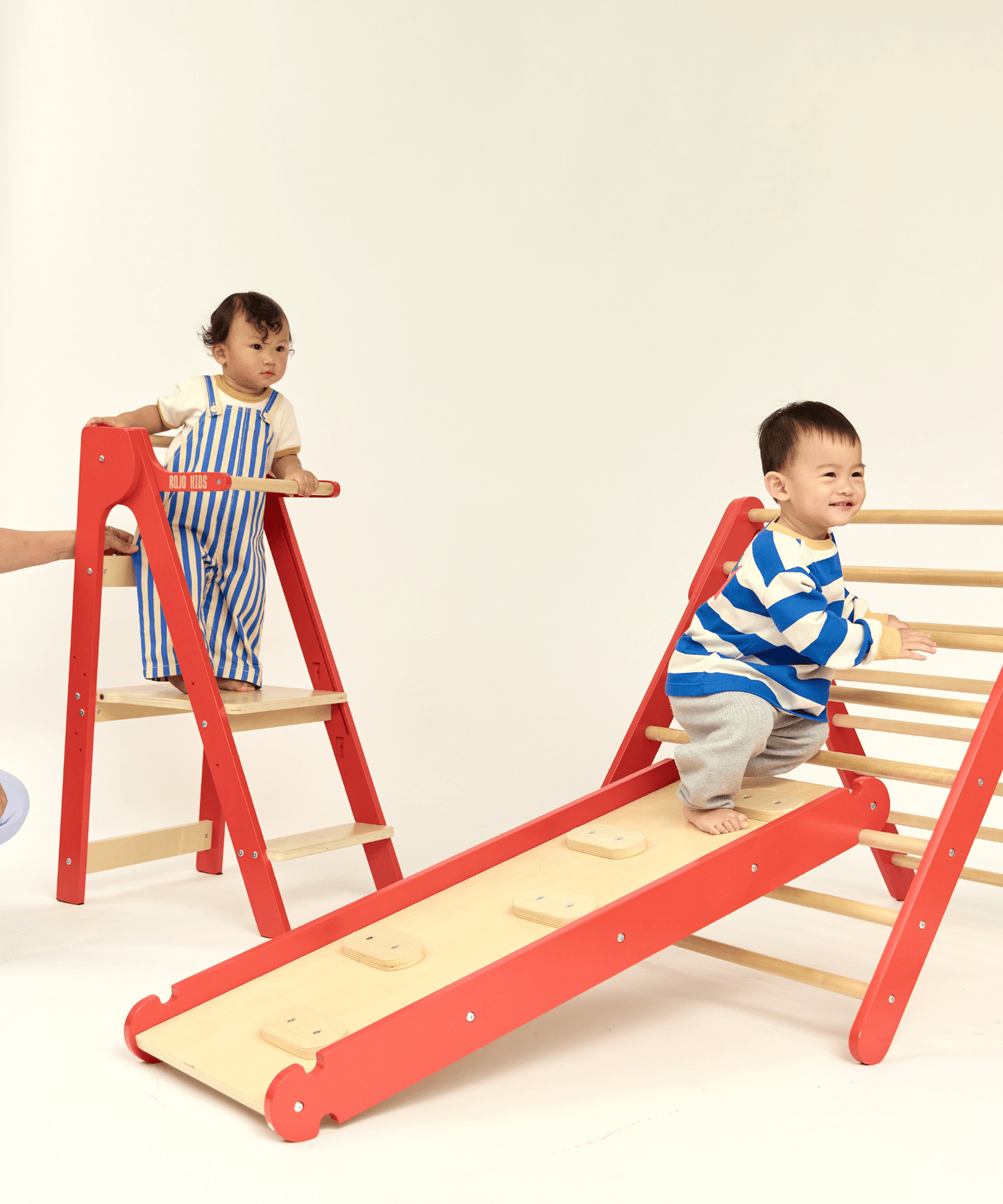 Pikler Triangle with Slide & Climb Board - Red