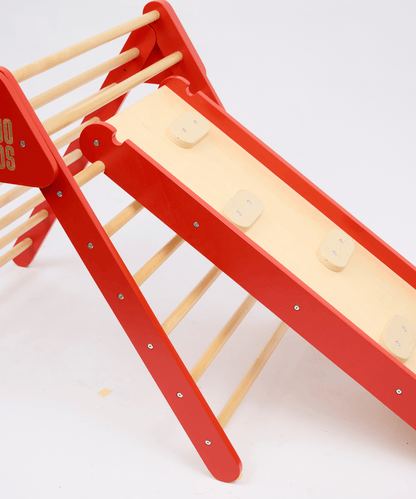 Pikler Triangle with Slide & Climb Board - Red