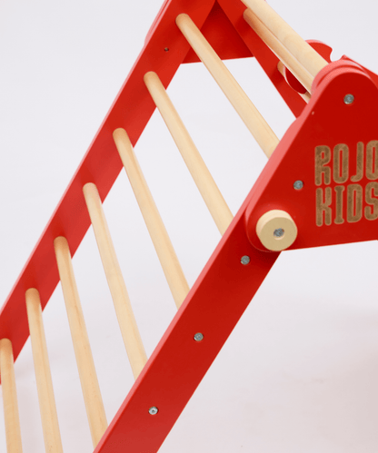 Pikler Triangle with Slide & Climb Board - Red