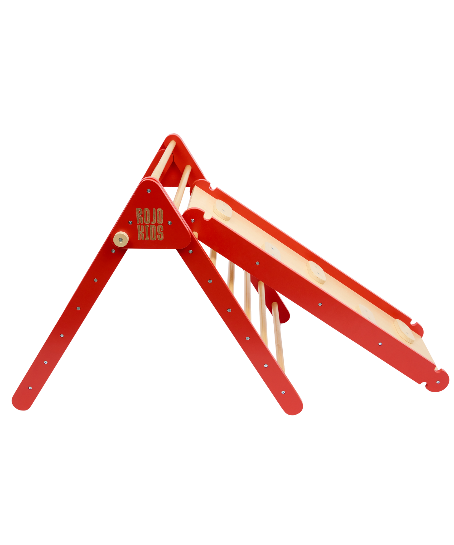 Pikler Triangle with Slide & Climb Board - Red