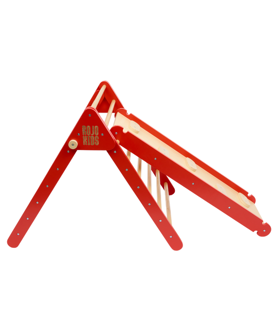 Pikler Triangle with Slide & Climb Board - Red