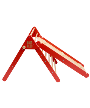 Pikler Triangle with Slide & Climb Board - Red